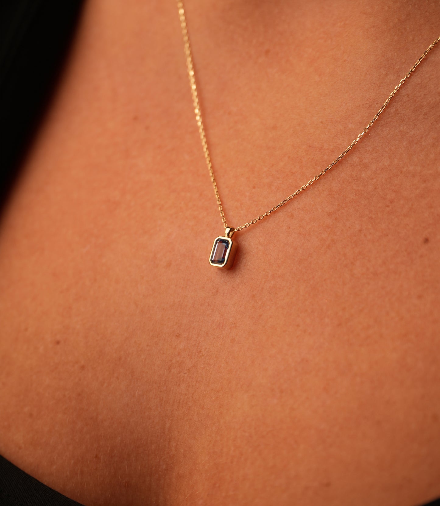 Baguette Hellblau -Kette 585er Gold - Elina Gold