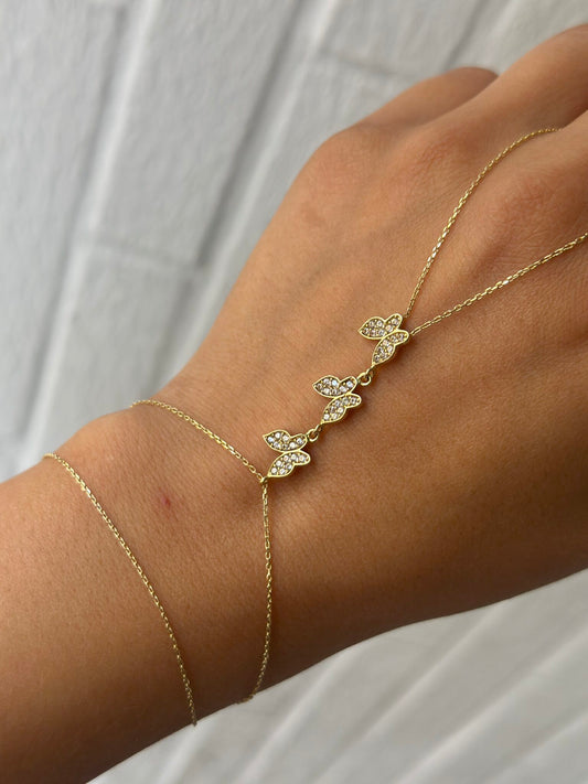 Drei Schmetterlinge- Handkette – 585er Gold – Elinagold