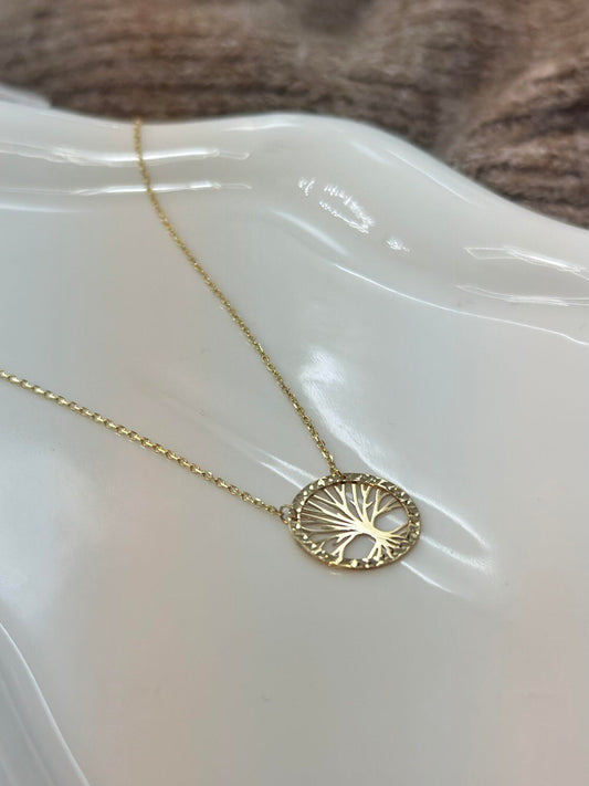 Lebensbaum Schlicht Dorika-Kette mit Anhänger – 585er Gold – Elinagold