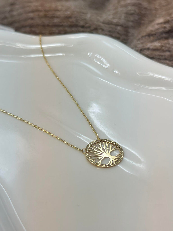 Lebensbaum Schlicht Dorika-Kette mit Anhänger – 585er Gold