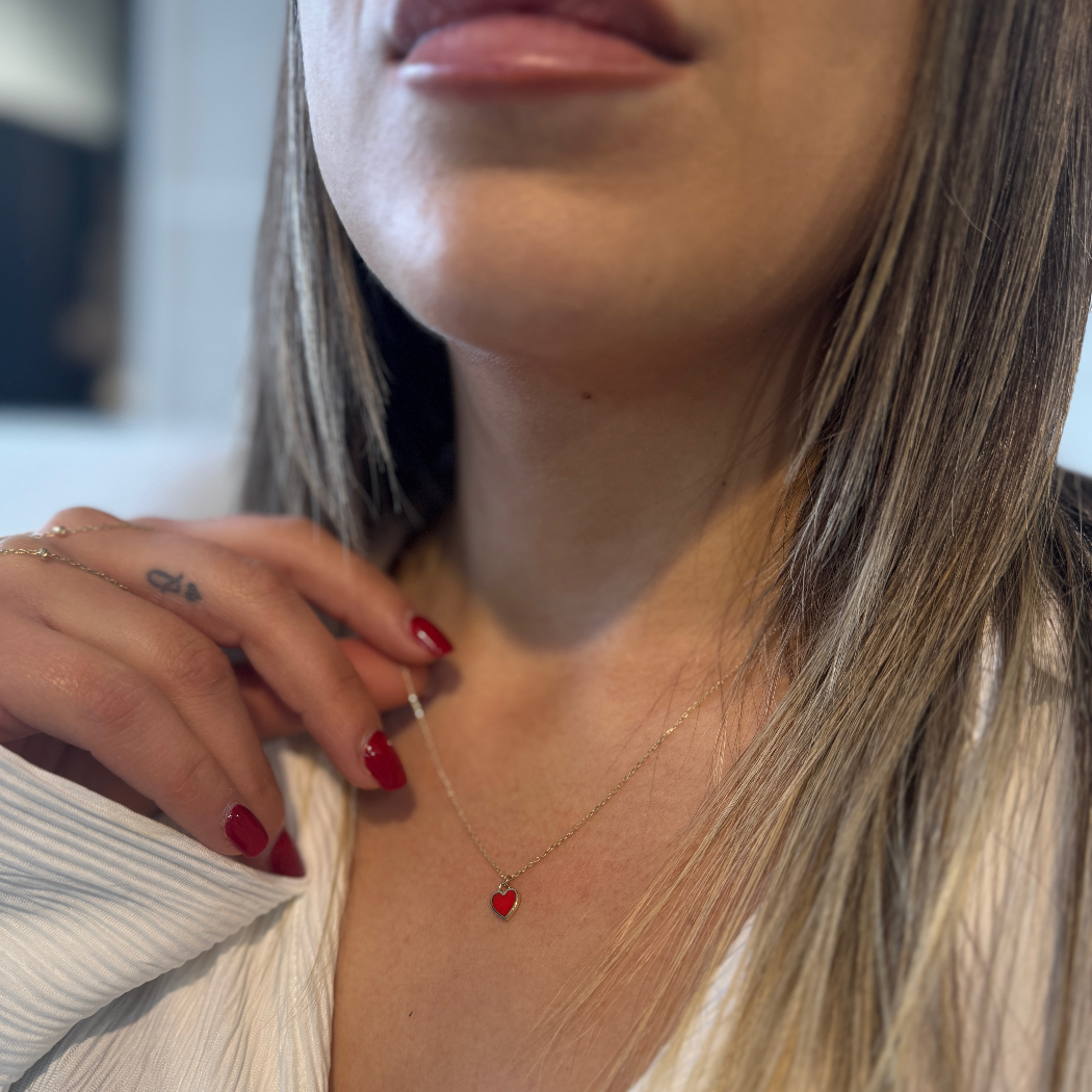 Rotes Herz Kette – 585er Gold