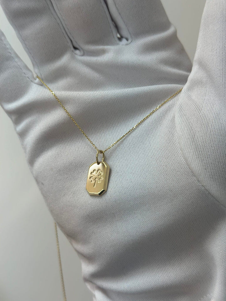 Kleeblatt Platte-Kette mit Anhänger – 585er Gold