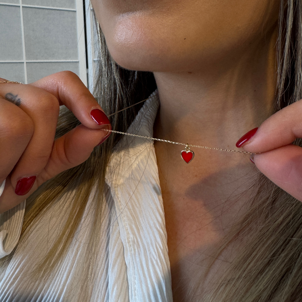 Rotes Herz Kette – 585er Gold