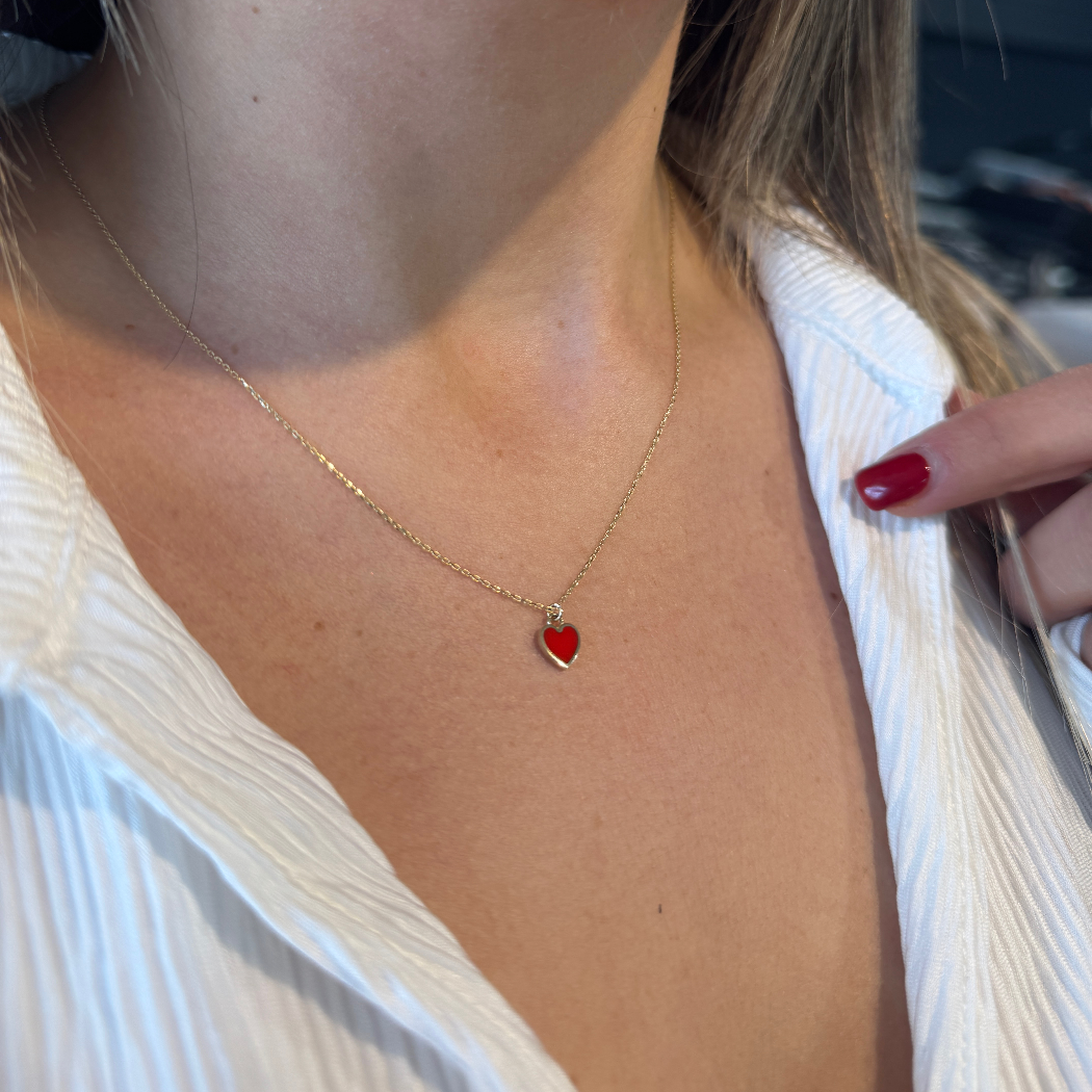 Rotes Herz Kette – 585er Gold
