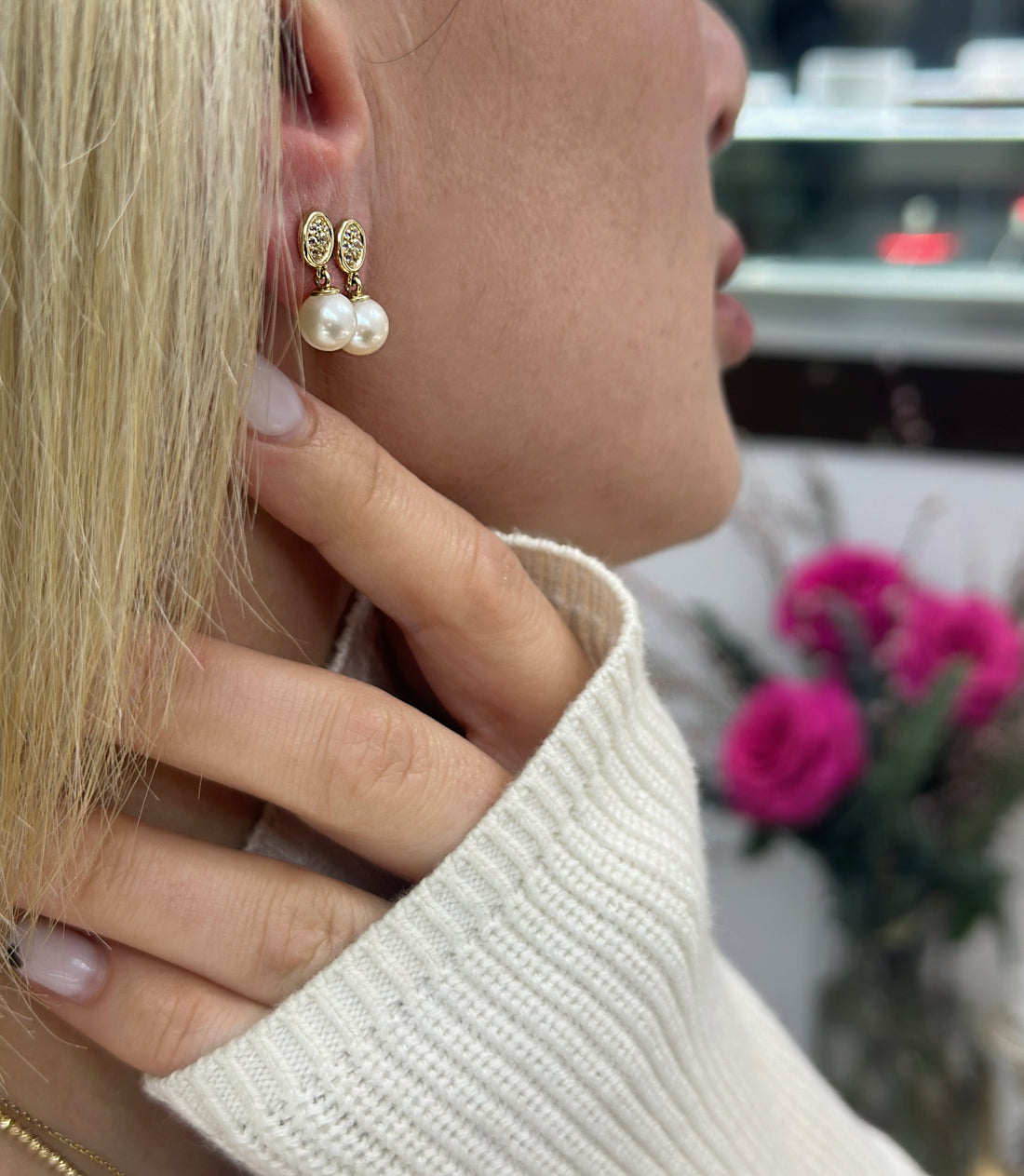 Süßwasserperlen Ohrringe mit Zirkonia – 585er Gold