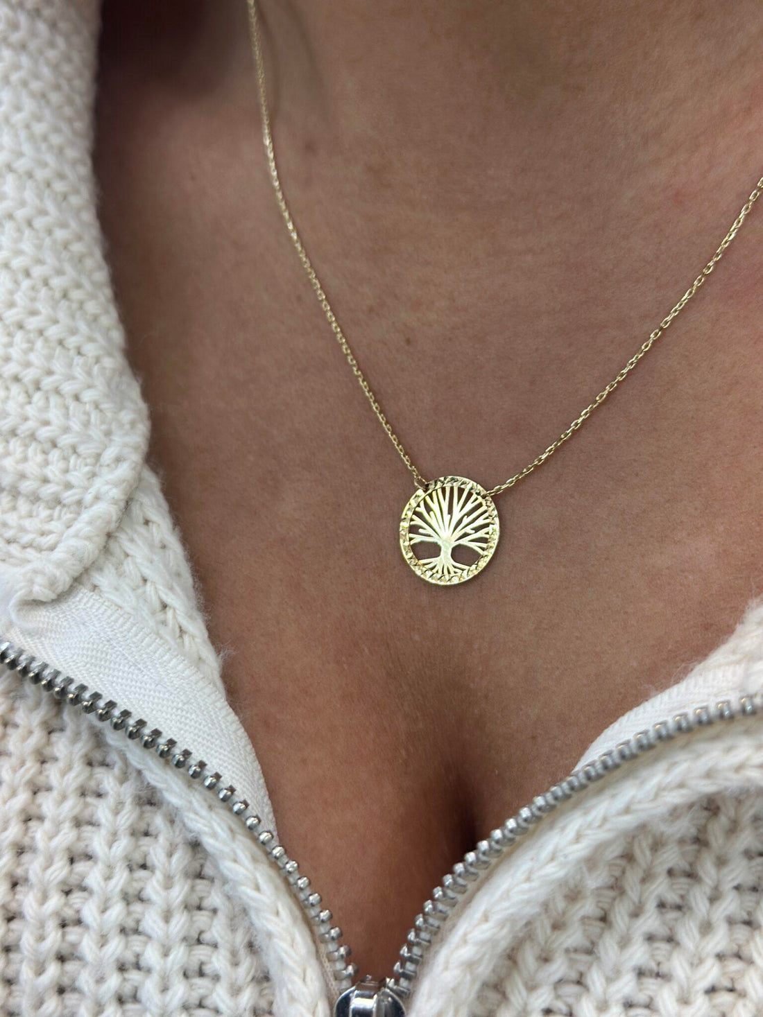 Lebensbaum Schlicht Dorika-Kette mit Anhänger – 585er Gold