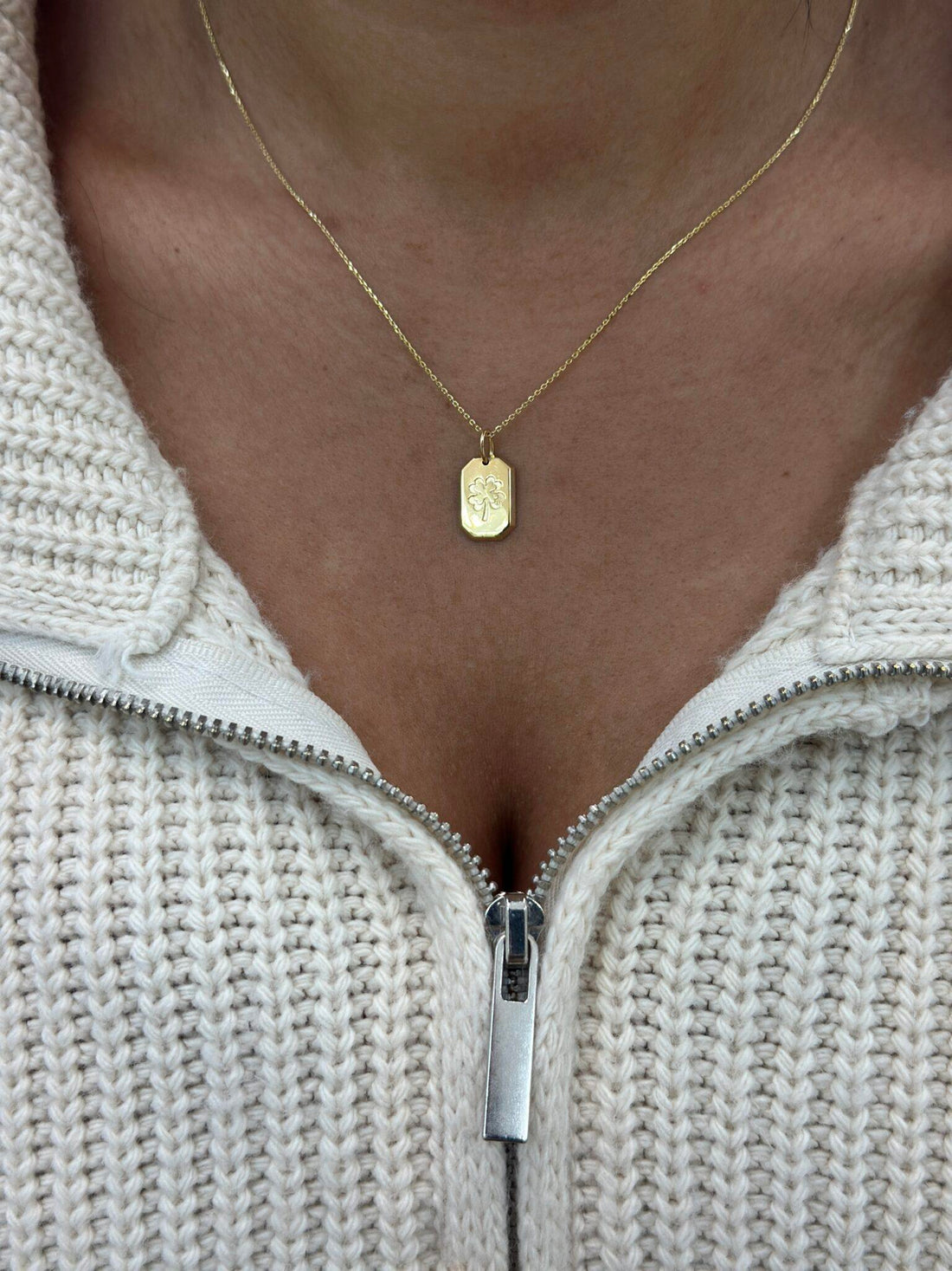 Kleeblatt Platte-Kette mit Anhänger – 585er Gold