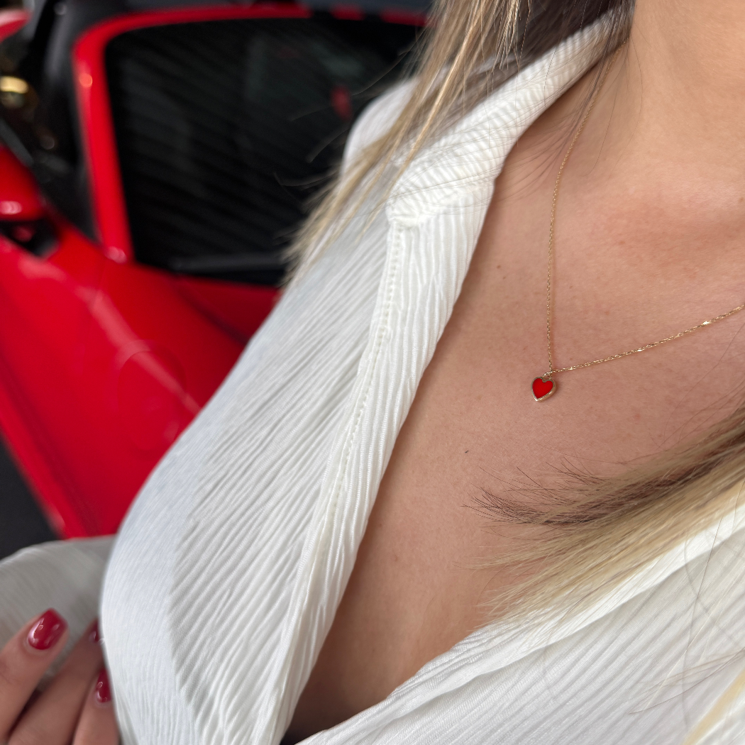Rotes Herz Kette – 585er Gold