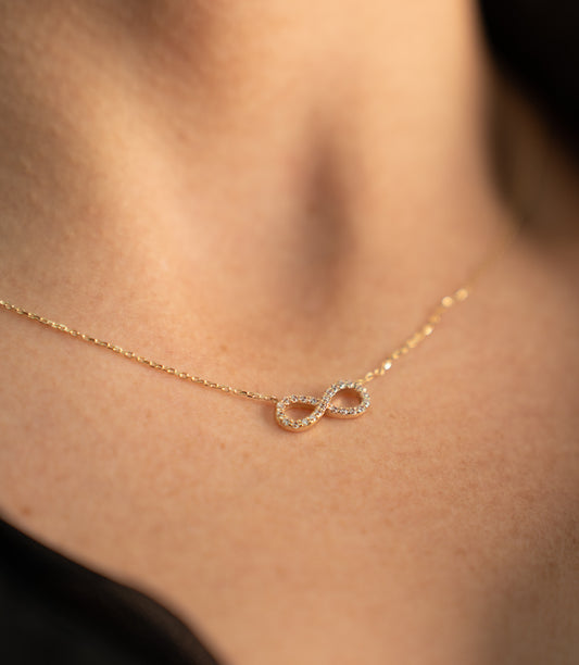 ''Unendlichkeitszeichen Zirkonia''-Kette - 585er Gold - Elina Gold
