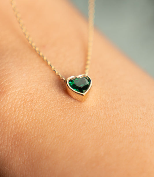 ''Grünes Herz Hoffnung“-Kette - 585er Gold - Elina Gold