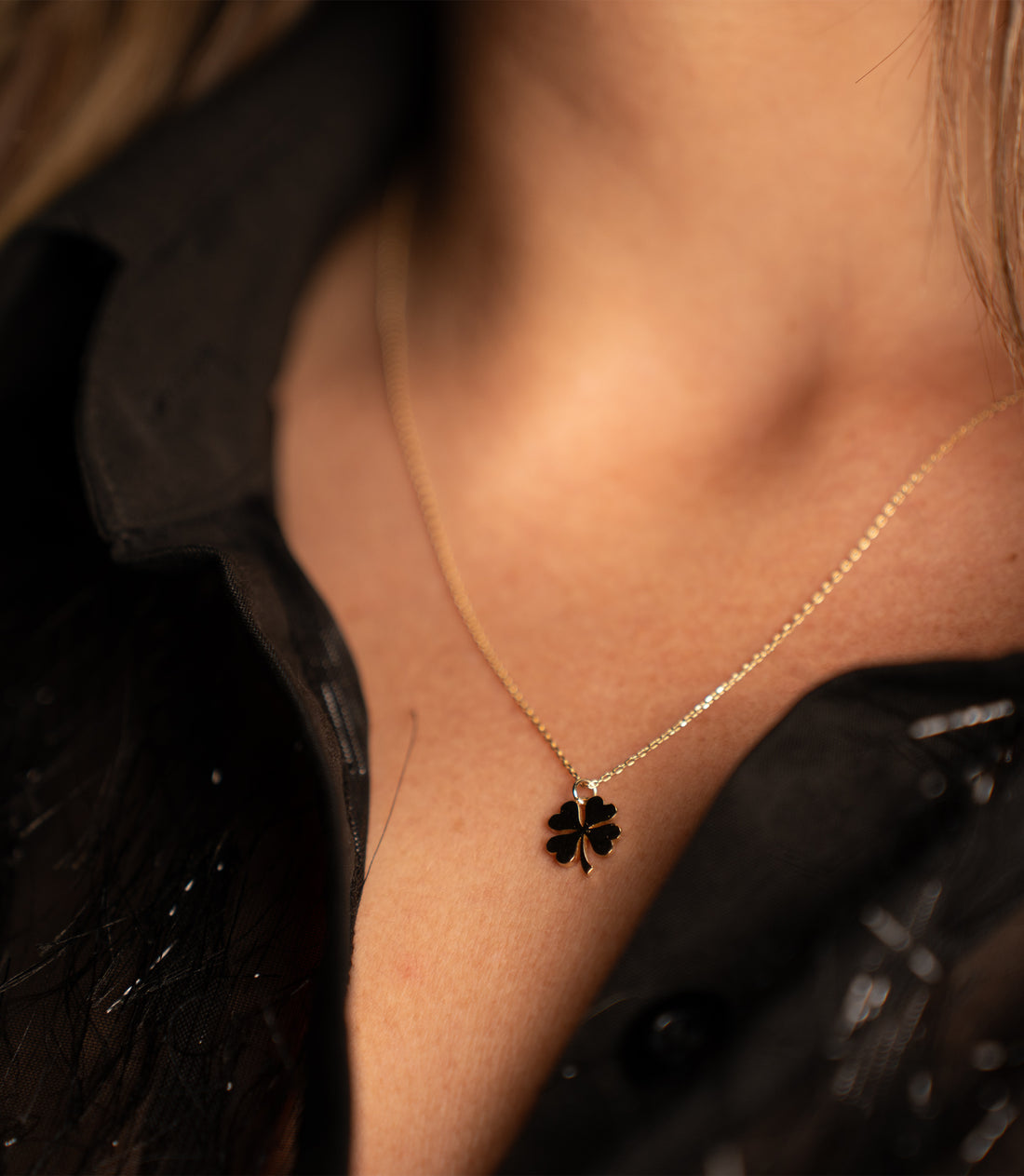 Kleeblatt Dezent Kette – 585er Gold