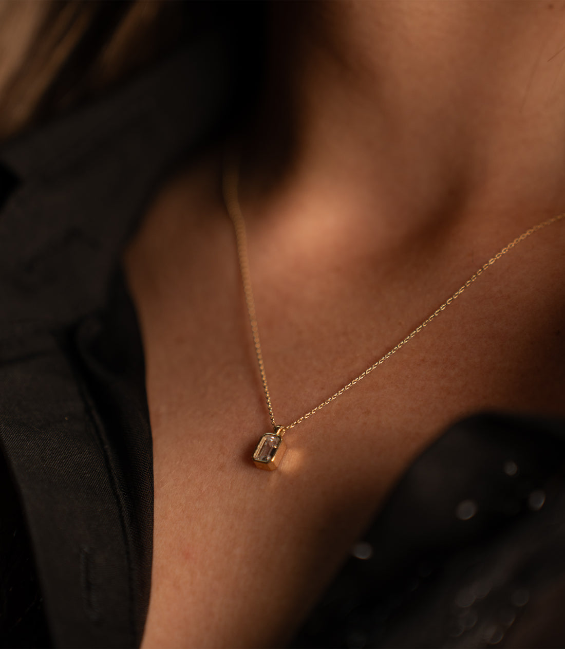 Baguette Weiß Kette – 585er Gold
