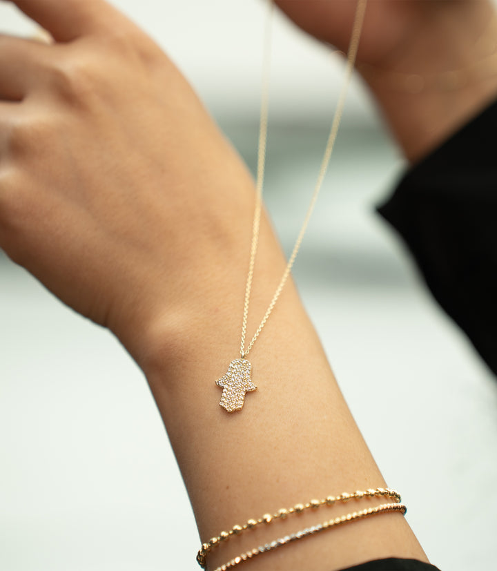 Fatimas Hand Zirkonia Kette – 585er Gold
