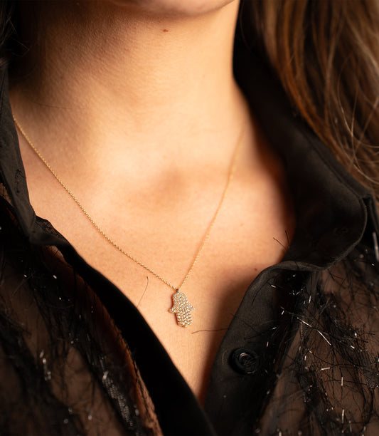 ''Fatimas Hand Zirkonia''-Kette - 585er Gold - Elina Gold