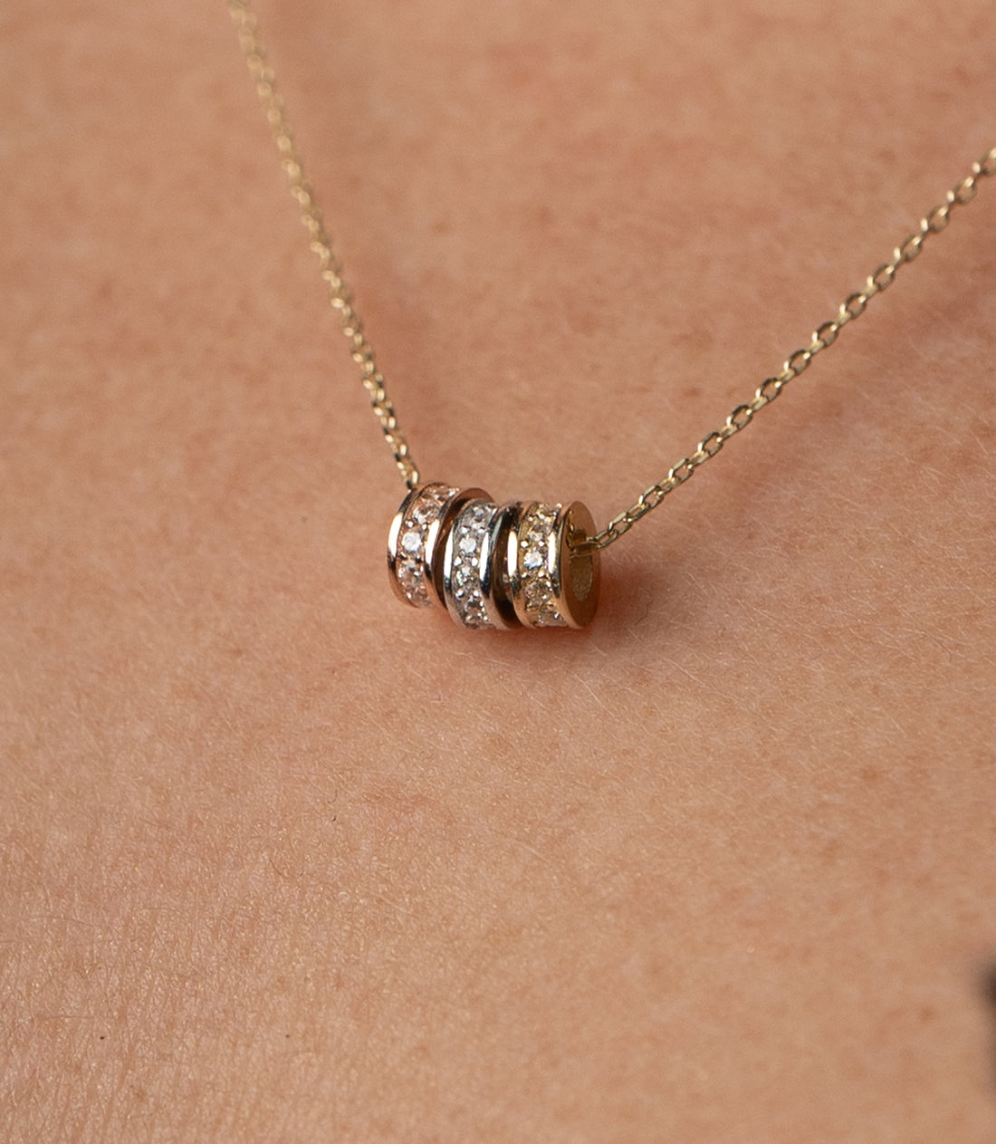 Tricolor Kreise Kette – 585er Gold