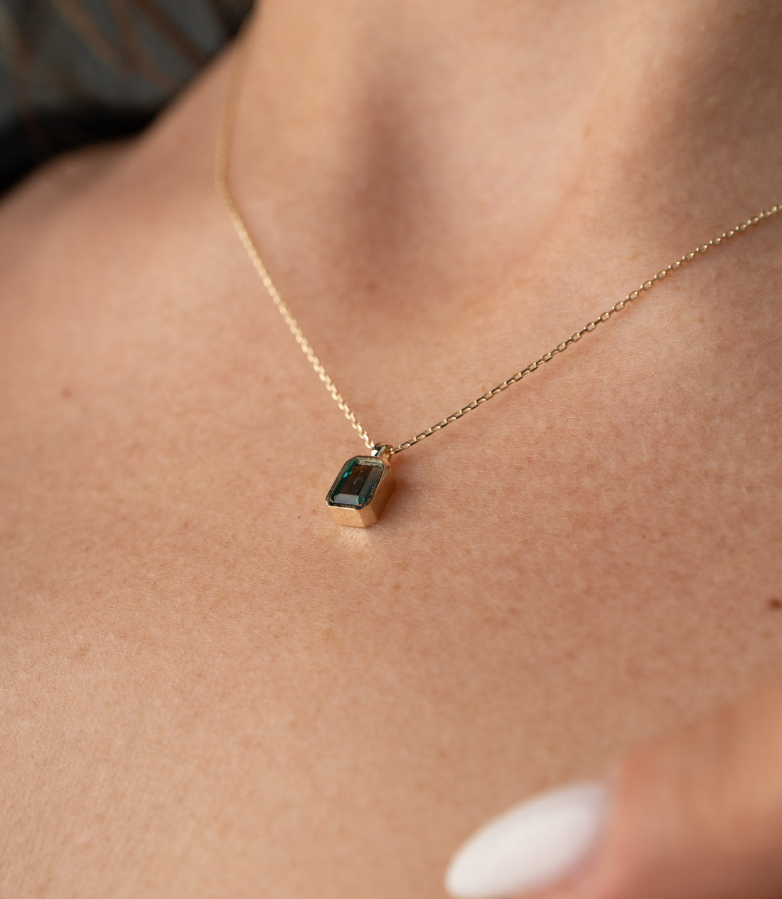 Baguette Grün Kette – 585er Gold
