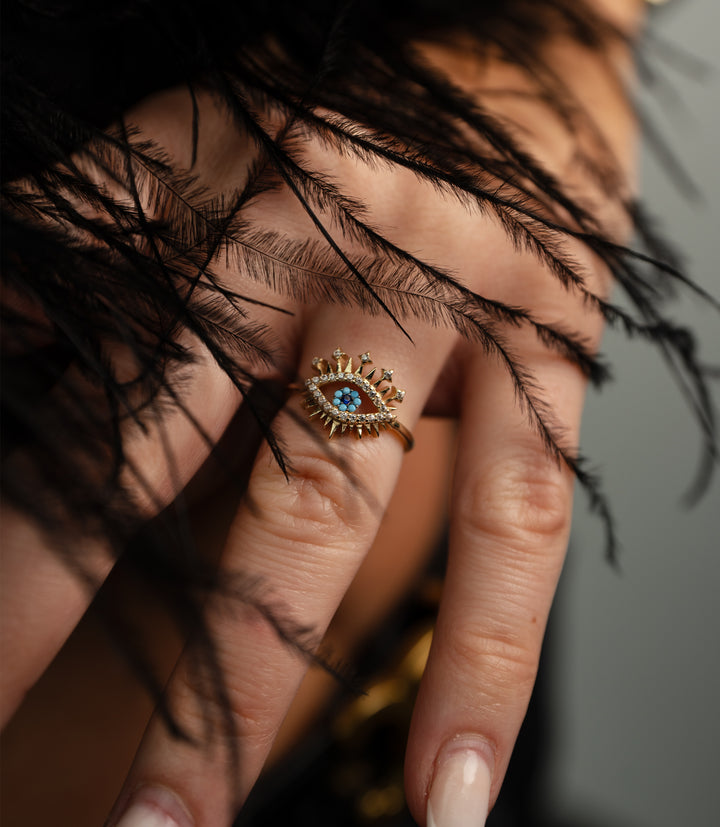Blaue Verzauberung Nazar Ring – 585er Gold