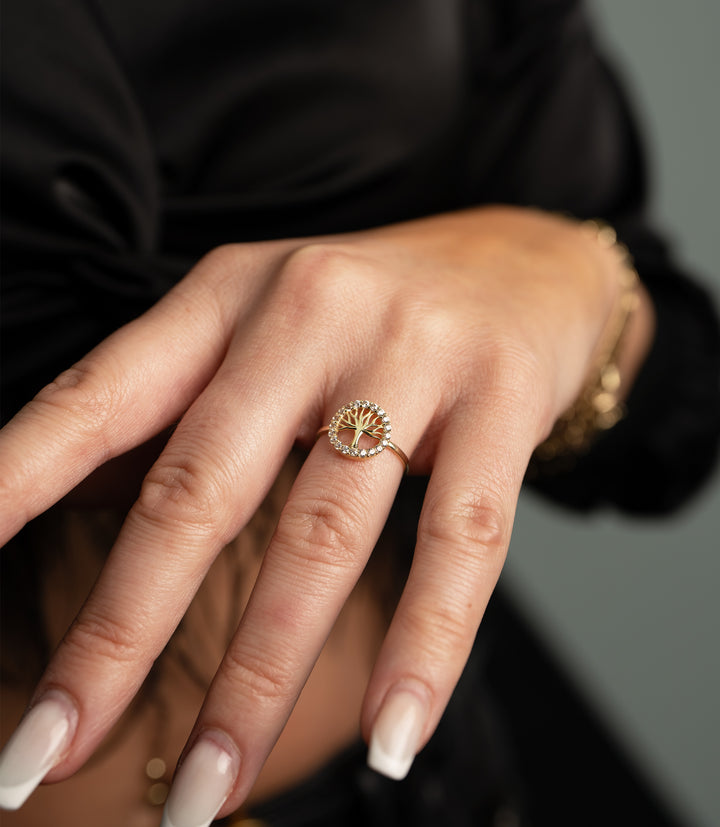 Brillanz Lebensbaum Ring – 585er Gold