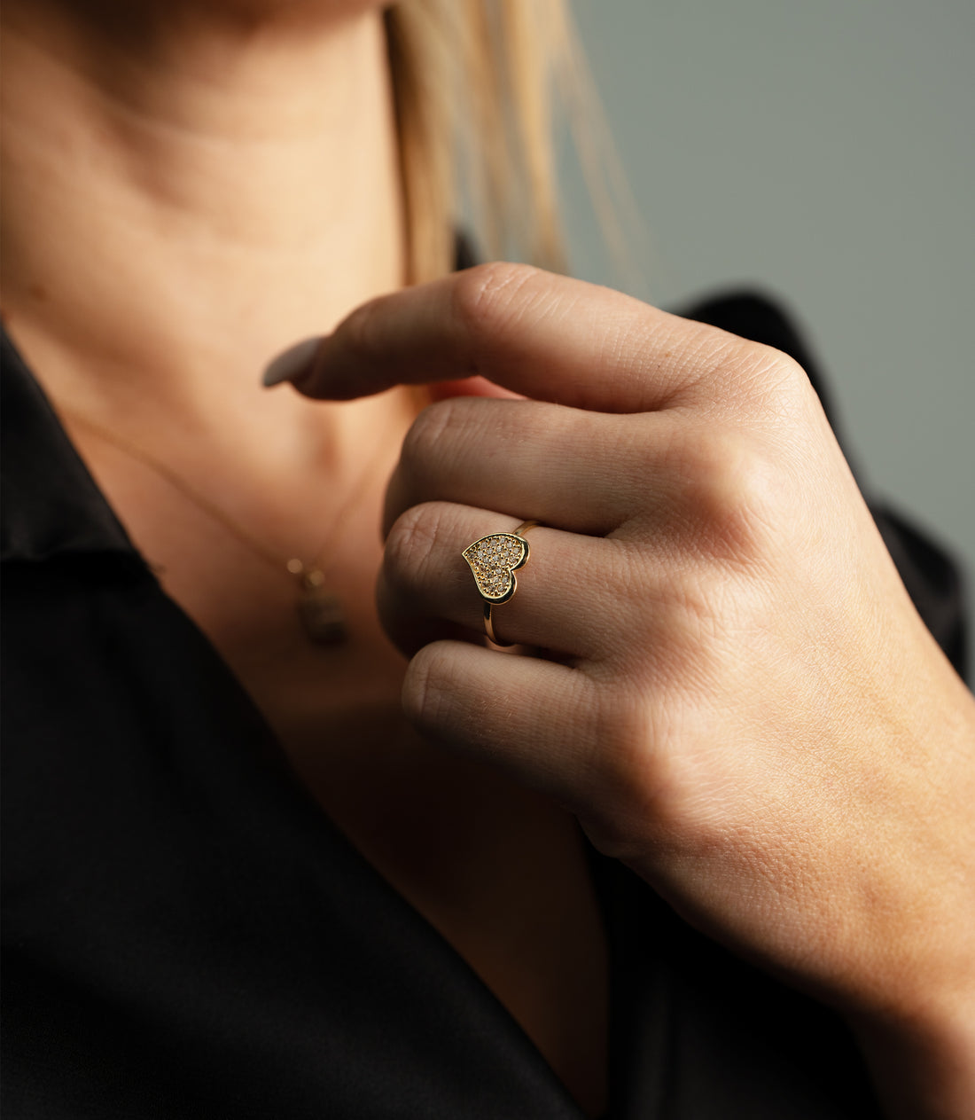 Herzensfall Zirkonia Ring – 585er Gold