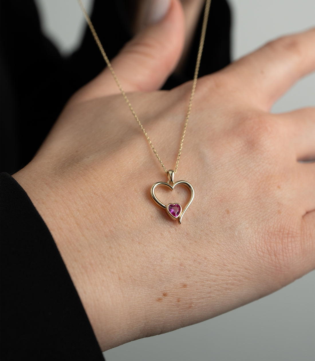 Doppelherz Pink Kette – 585er Gold
