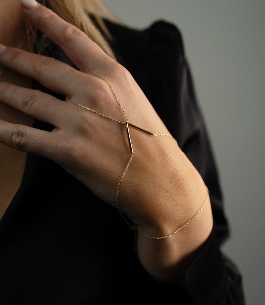 ''V-Stil Luxus''-Handkette - 585er Gold - Elina Gold