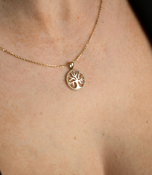 Lebensbaum-Zirkonia-Kette 585 Gold - Elina Gold