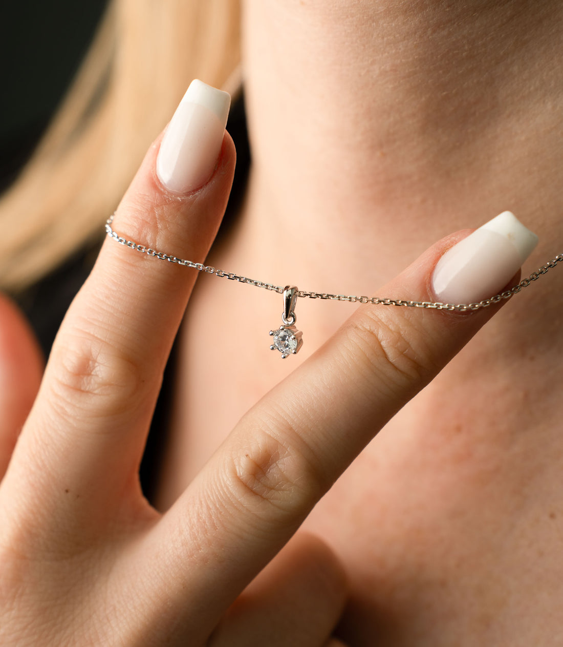 Solitär Weißgold Kette – 585er Gold