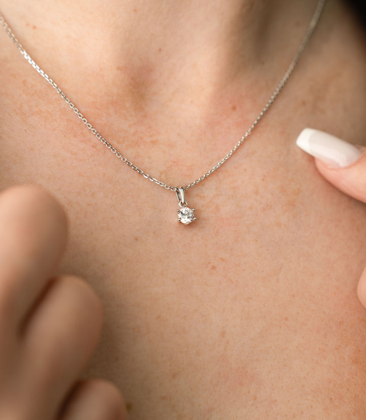 Solitär Weißgold Kette – 585er Gold
