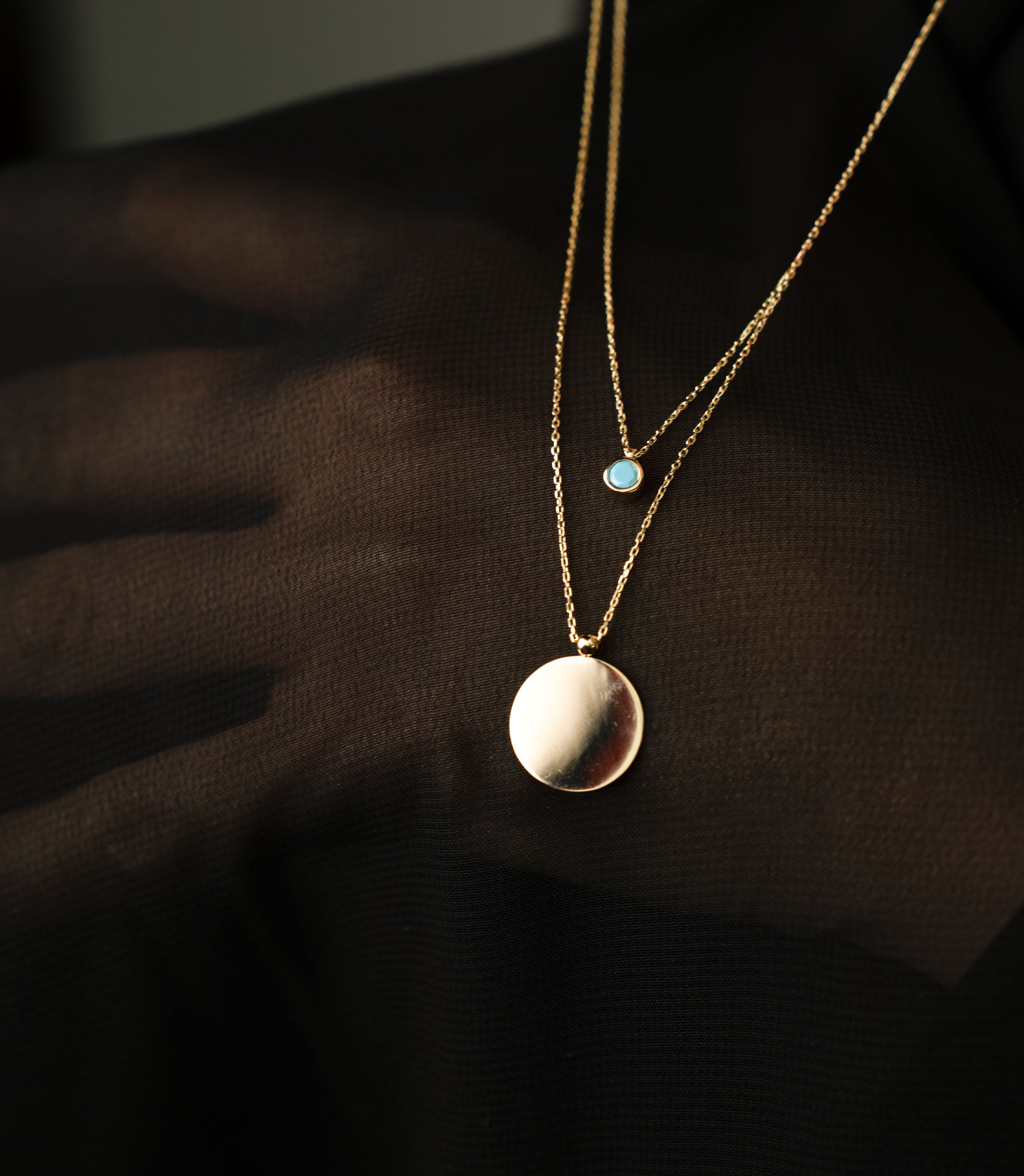 2-in-1 Platte Blaue Stein Kette