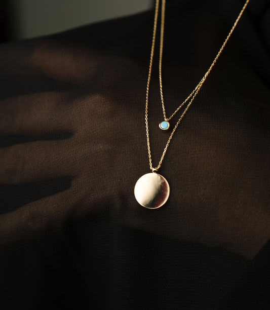 2in1 Platte Blaue Stein-Kette 585 Gold - Elina Gold