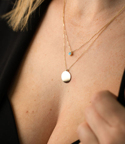 2in1 Platte Blaue Stein-Kette 585 Gold - Elina Gold