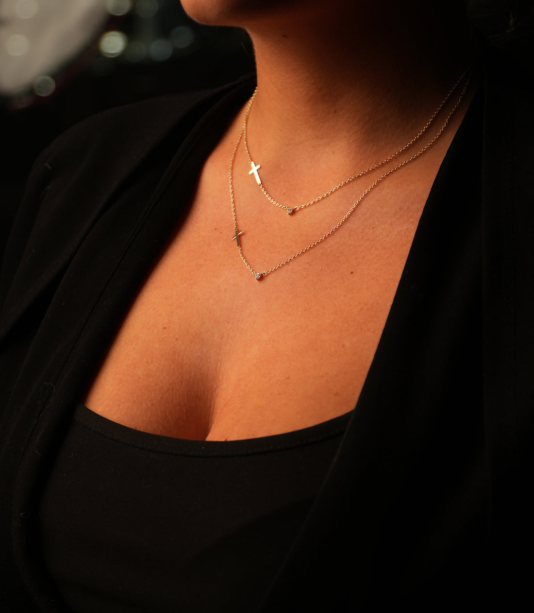 Kreuz-Solitär Kette – 585er Gold