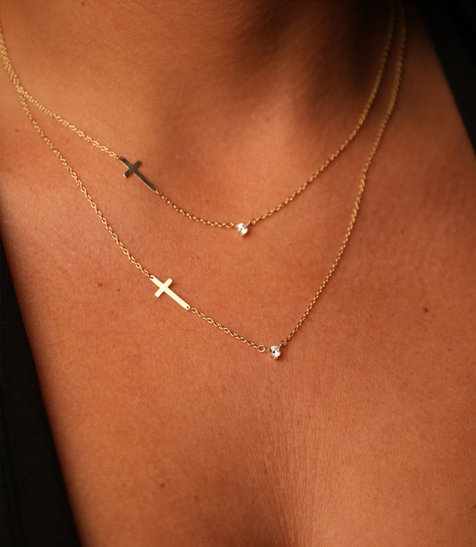 ''Kreuz - Solitär''-Kette 585er Gold - Elina Gold