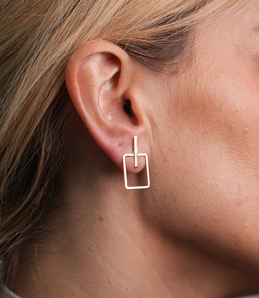 2IN1 Rechteck Stecker Ohrring – 585er Gold