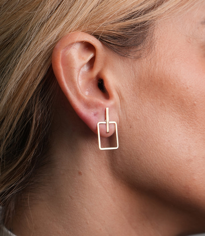 2IN1 Rechteck Stecker Ohrring – 585er Gold