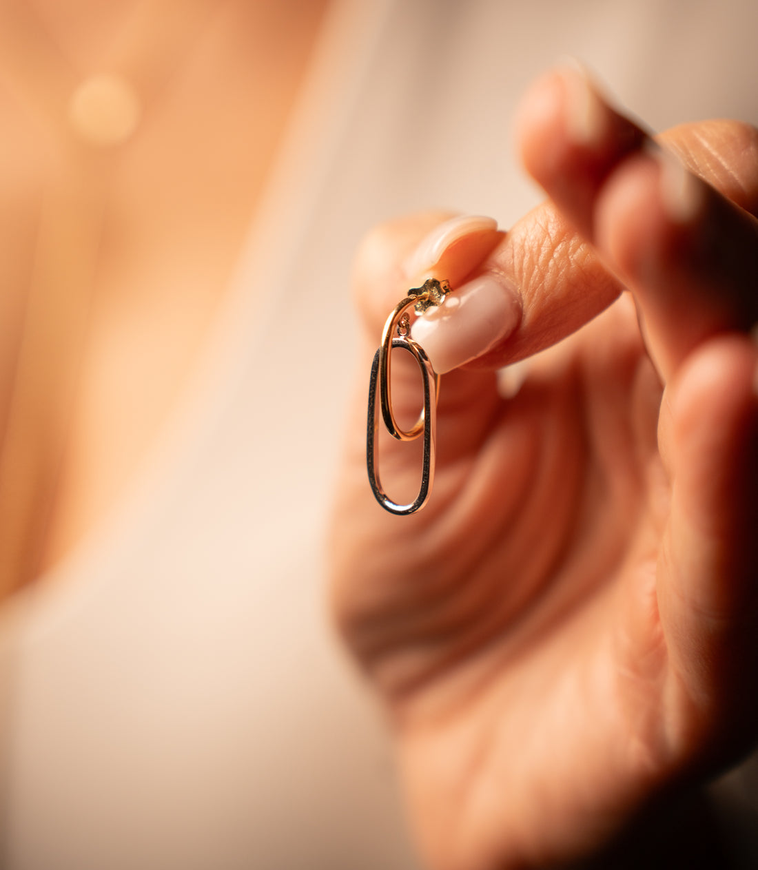 Goldene Verbindung Bicolor Ohrring – 585er Gold