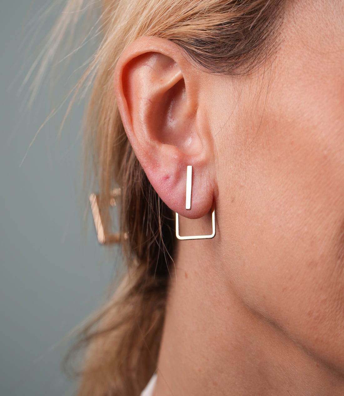 2IN1 Rechteck Stecker Ohrring – 585er Gold