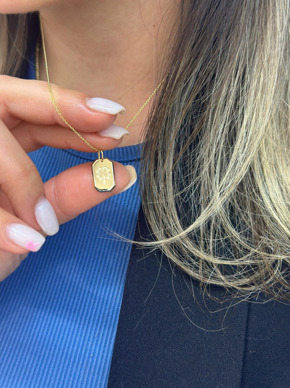 Kleeblatt Platte-Kette mit Anhänger – 585er Gold