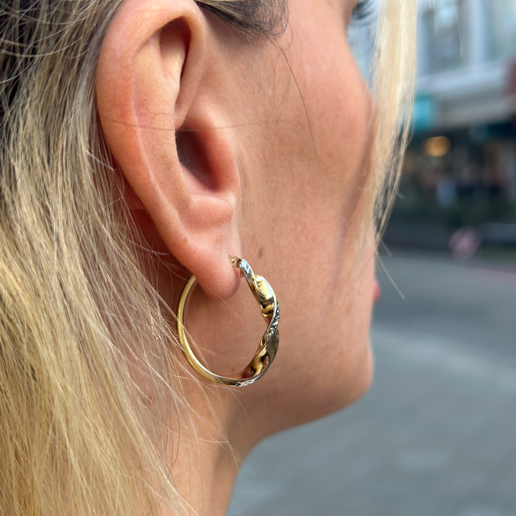 Twister Creolen Bicolor – Ohrringe 585er Gold