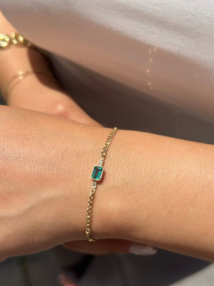 Grüner Baguette Armband – 585er Gold