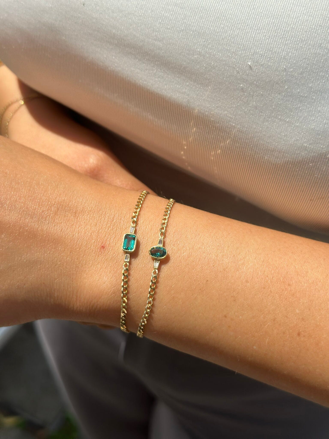 Grüner Baguette Armband – 585er Gold