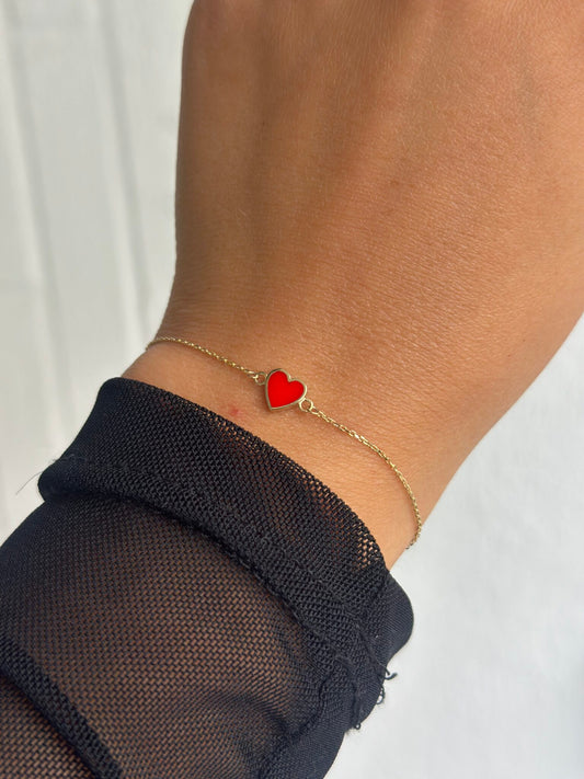 Rotes Herz -Armband – 585er Gold – Elina Gold