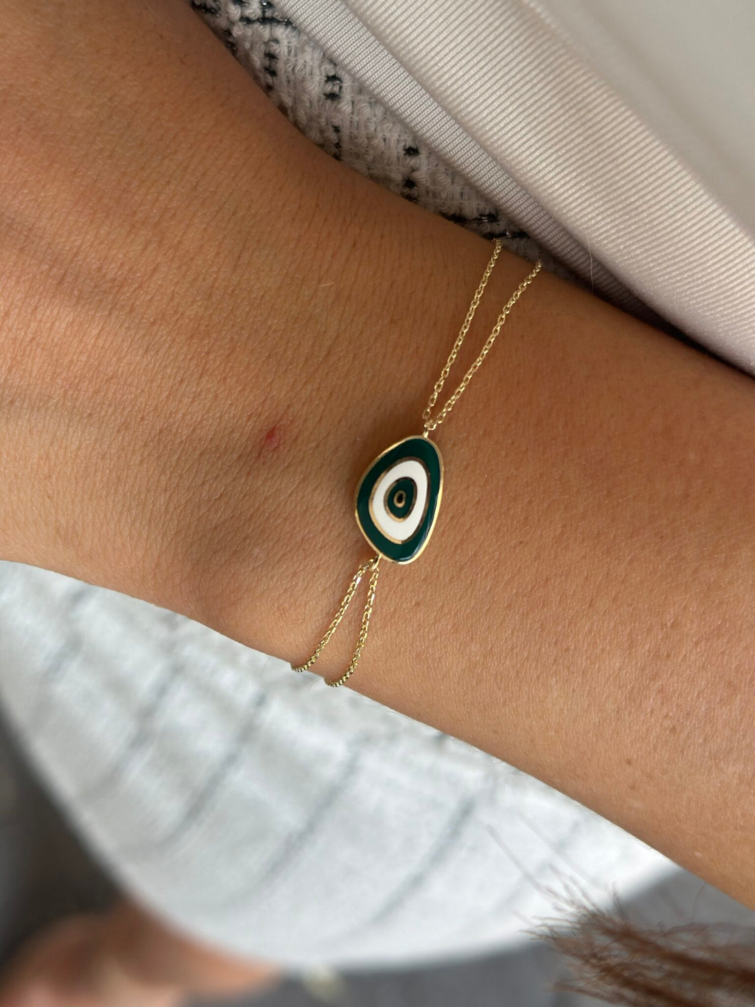 Nazar Muschel Grün Big Armband – 585er Gold