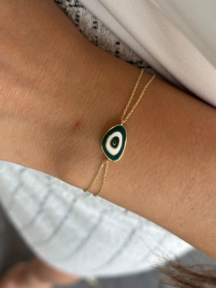 Nazar Muschel Grün Big Armband – 585er Gold