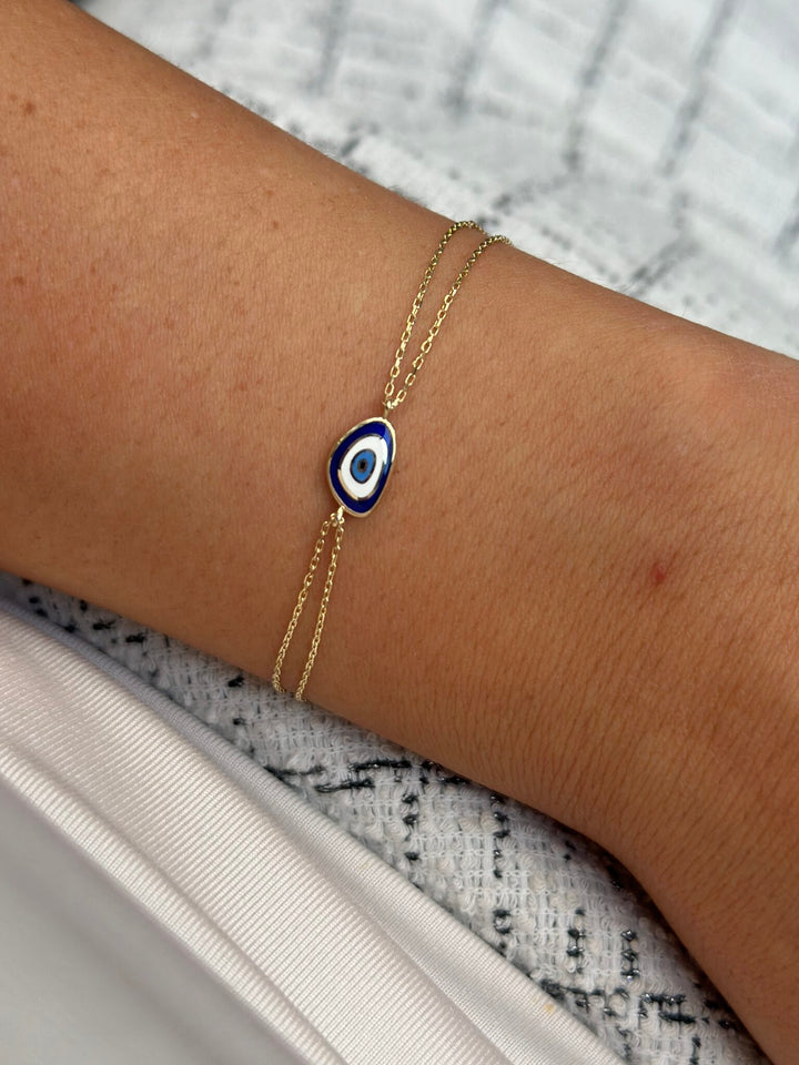 Nazar Muschel Blau Small Armband – 585er Gold