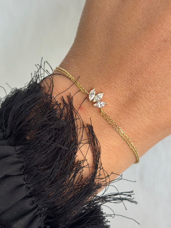 Blätter Trio Armband – 585er Gold