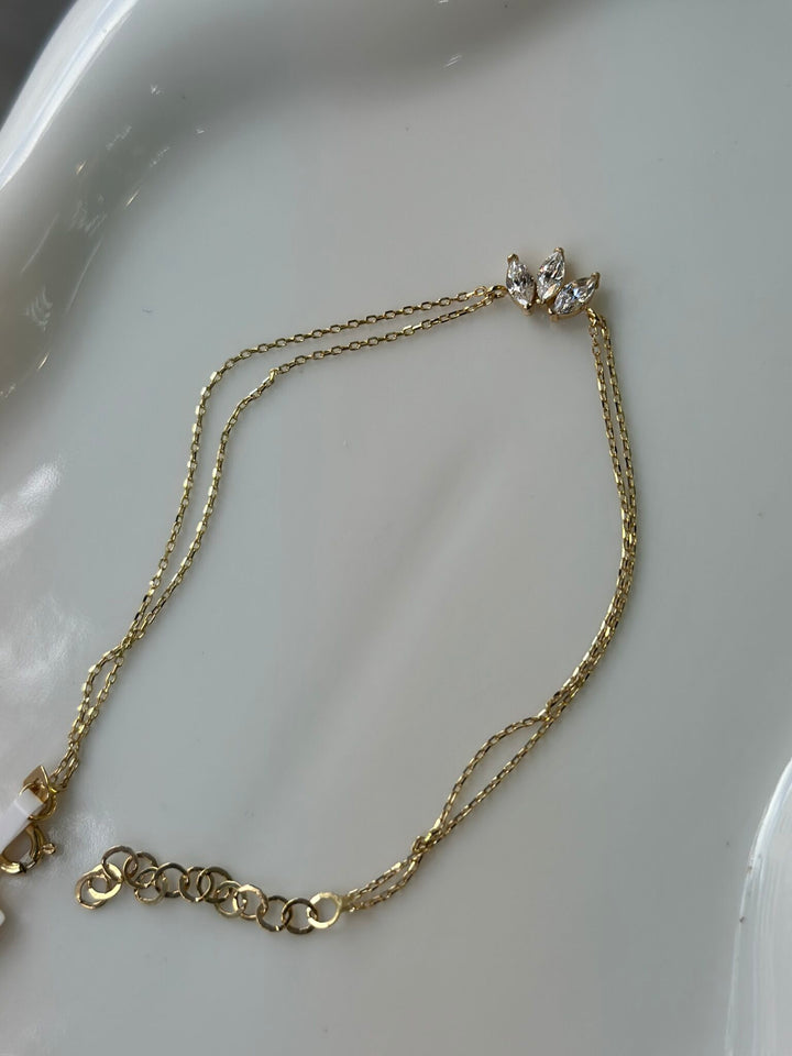 Blätter Trio Armband – 585er Gold