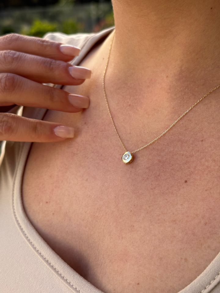 Runder Solitär Kette – 585er Gold