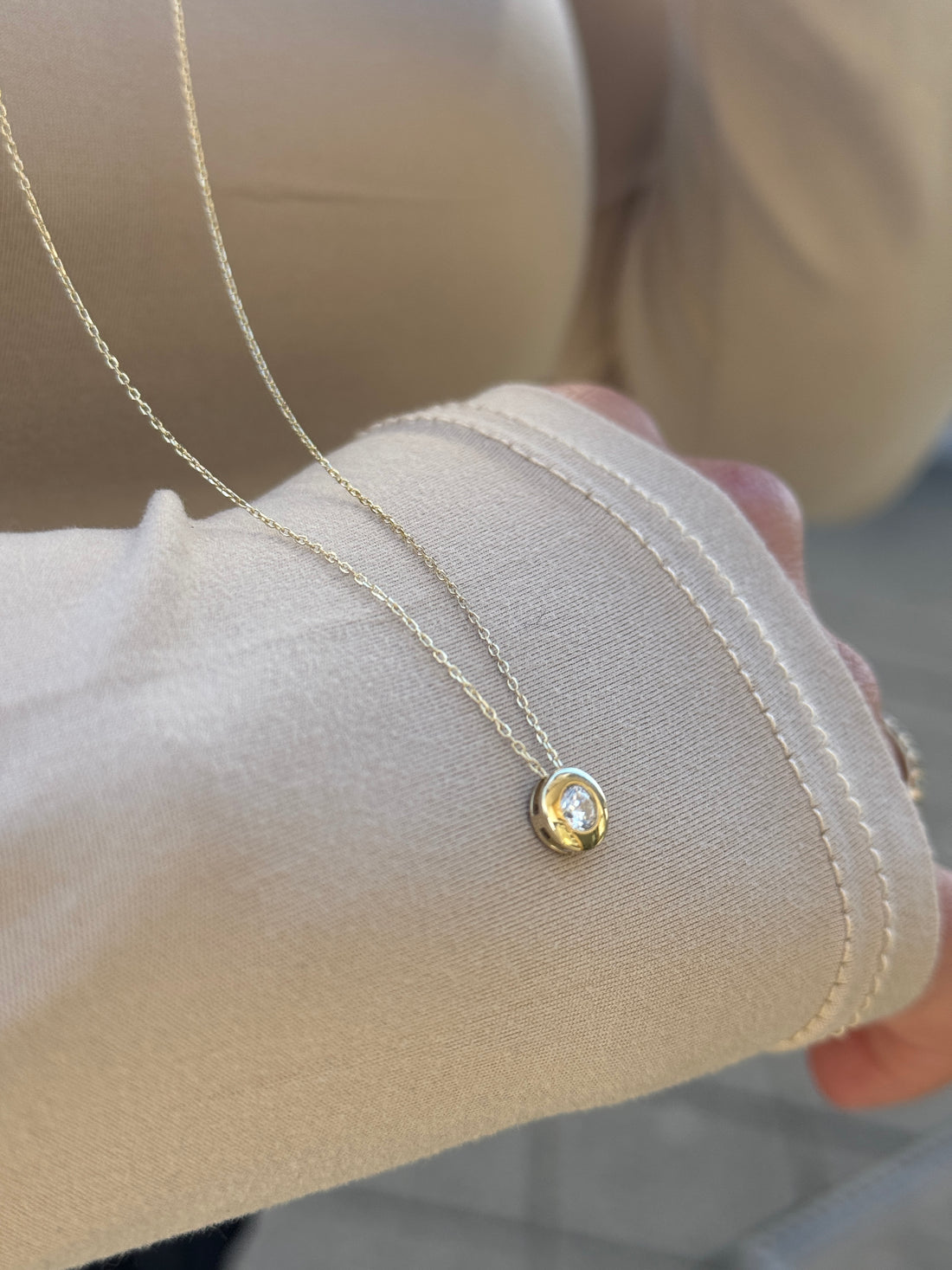 Runder Solitär Kette – 585er Gold