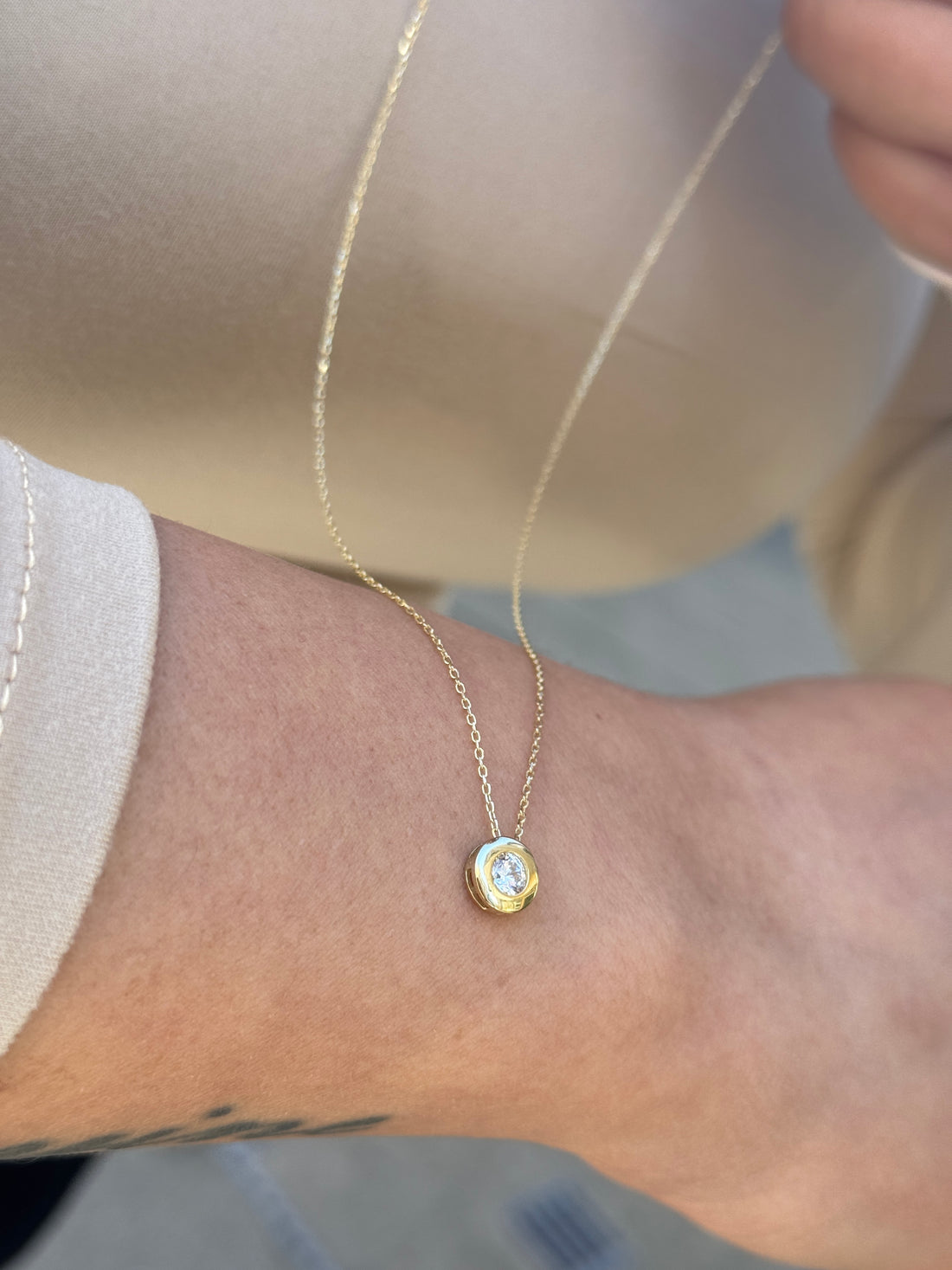 Runder Solitär Kette – 585er Gold